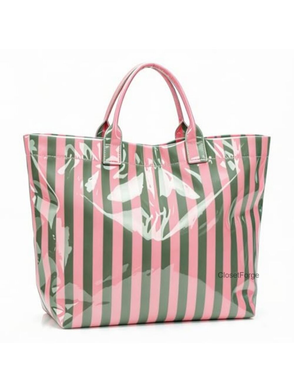 PVC Striped Tote Bag for Women, Large Beach Handbag, Waterproof